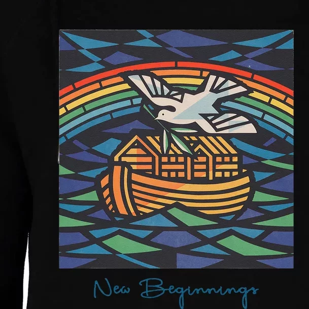 New Beginnings 1955 Noahs Ark Dove Of Peace Rainbow Art Womens Funnel Neck Pullover Hood