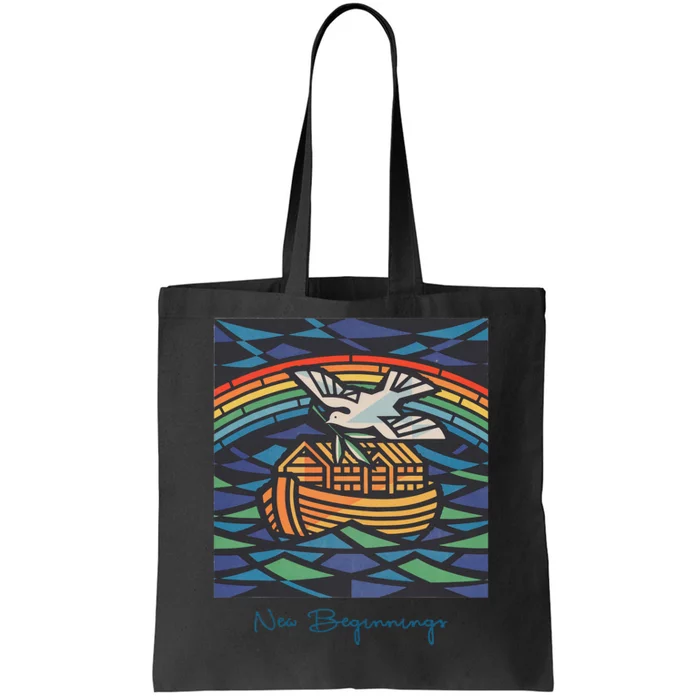 New Beginnings 1955 Noahs Ark Dove Of Peace Rainbow Art Tote Bag