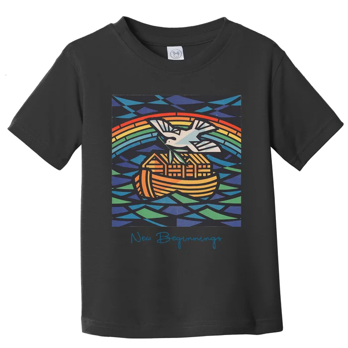 New Beginnings 1955 Noahs Ark Dove Of Peace Rainbow Art Toddler T-Shirt