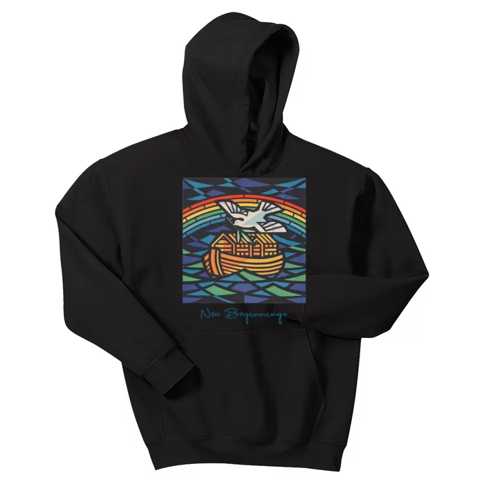 New Beginnings 1955 Noahs Ark Dove Of Peace Rainbow Art Kids Hoodie