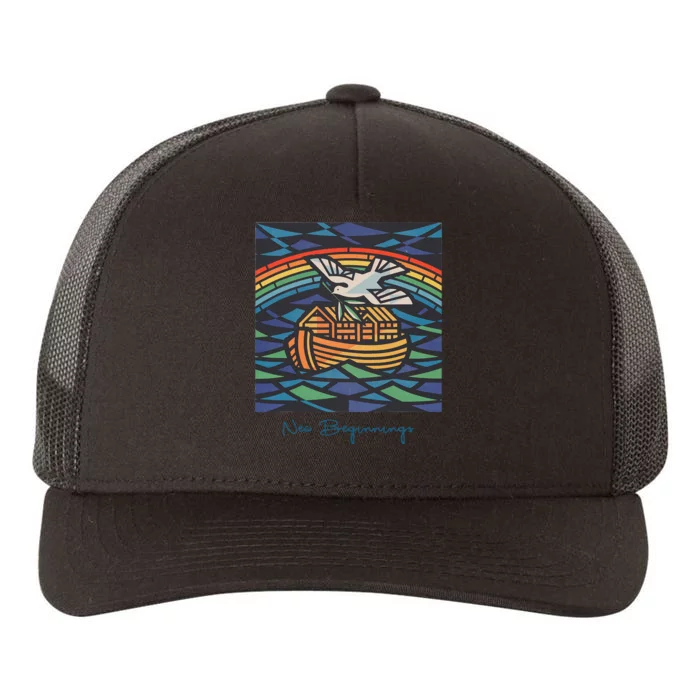 New Beginnings 1955 Noahs Ark Dove Of Peace Rainbow Art Yupoong Adult 5-Panel Trucker Hat