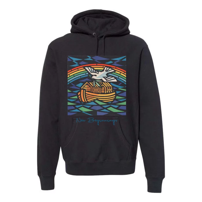 New Beginnings 1955 Noahs Ark Dove Of Peace Rainbow Art Premium Hoodie