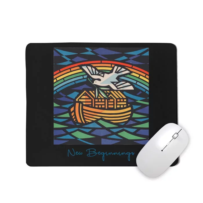 New Beginnings 1955 Noahs Ark Dove Of Peace Rainbow Art Mousepad