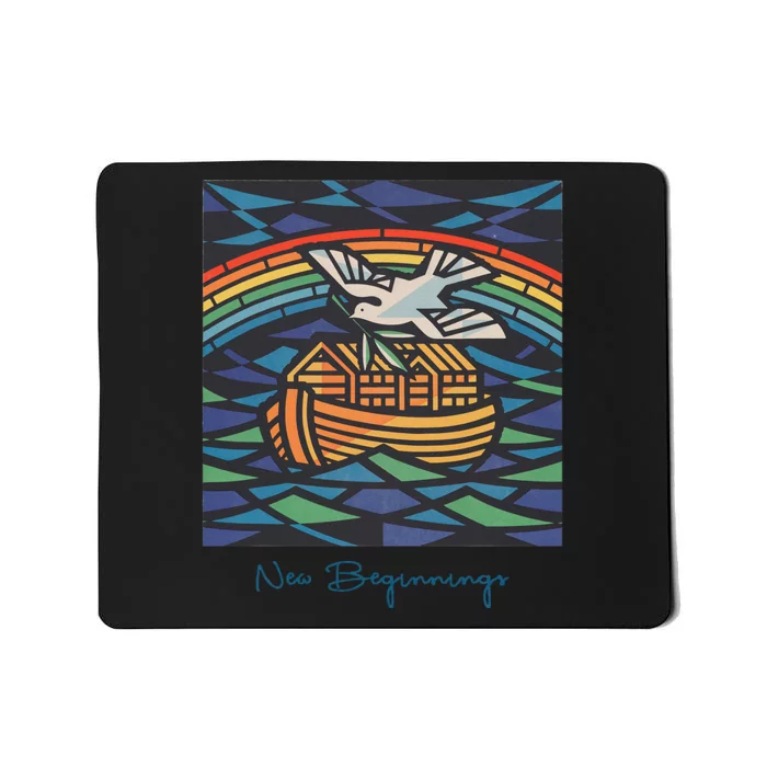 New Beginnings 1955 Noahs Ark Dove Of Peace Rainbow Art Mousepad