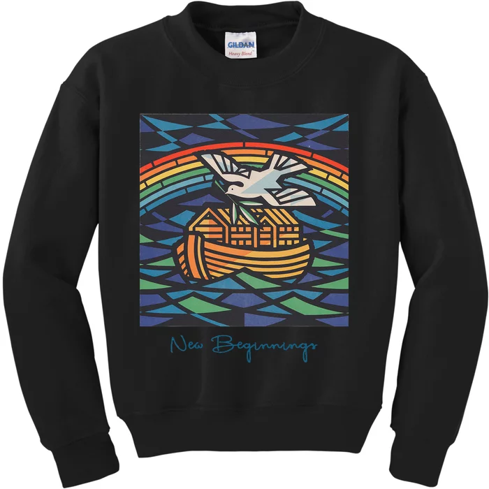 New Beginnings 1955 Noahs Ark Dove Of Peace Rainbow Art Kids Sweatshirt