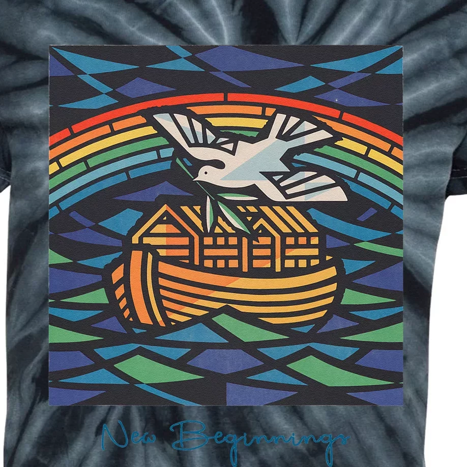 New Beginnings 1955 Noahs Ark Dove Of Peace Rainbow Art Kids Tie-Dye T-Shirt