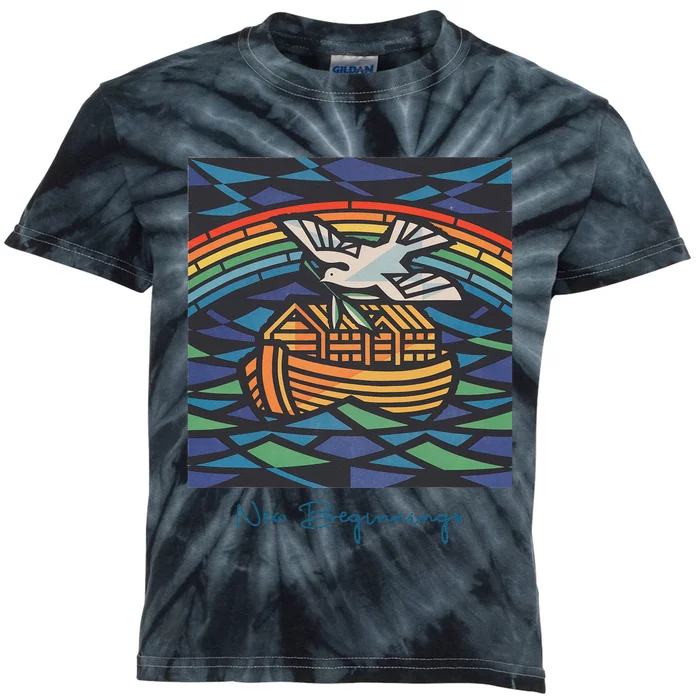 New Beginnings 1955 Noahs Ark Dove Of Peace Rainbow Art Kids Tie-Dye T-Shirt