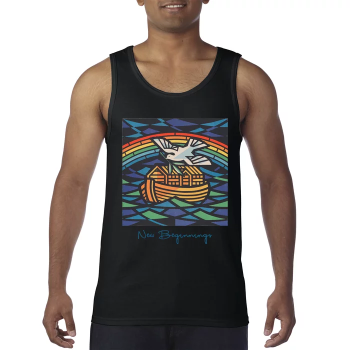 New Beginnings 1955 Noahs Ark Dove Of Peace Rainbow Art Tank Top