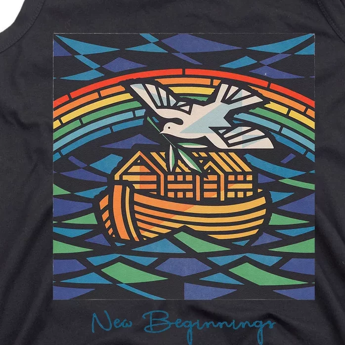 New Beginnings 1955 Noahs Ark Dove Of Peace Rainbow Art Tank Top