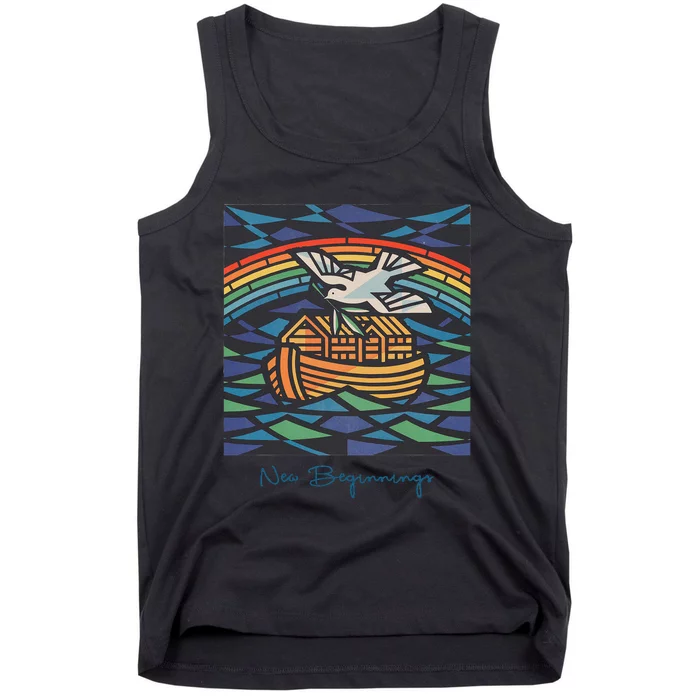 New Beginnings 1955 Noahs Ark Dove Of Peace Rainbow Art Tank Top