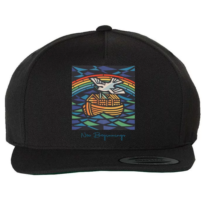 New Beginnings 1955 Noahs Ark Dove Of Peace Rainbow Art Wool Snapback Cap