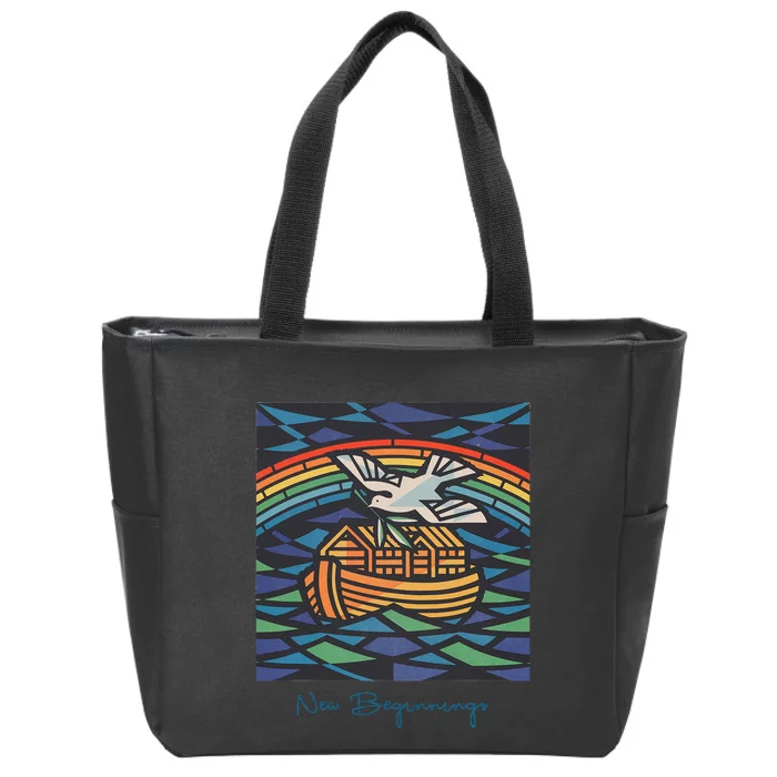 New Beginnings 1955 Noahs Ark Dove Of Peace Rainbow Art Zip Tote Bag