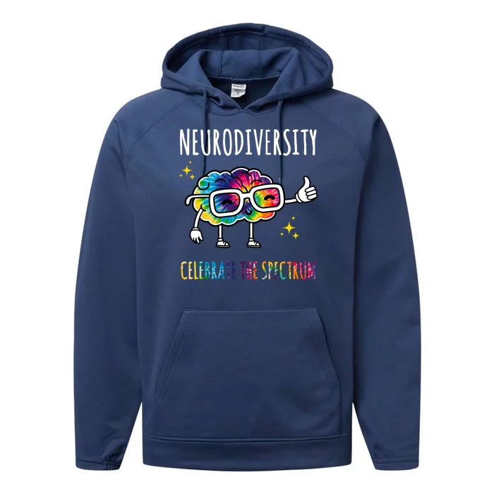 Neurodiversity Brain Autism Awareness Celebrate The Spectrum Performance Fleece Hoodie