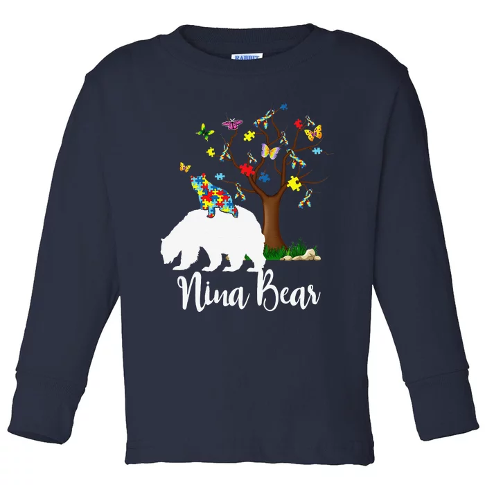 Nina Bear Autism Awareness Love Support Toddler Long Sleeve Shirt