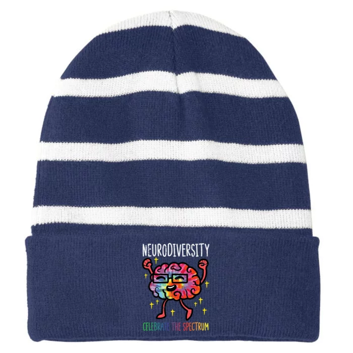 Neurodiversity Brain Autism Awareness Asd Adhd Striped Beanie with Solid Band