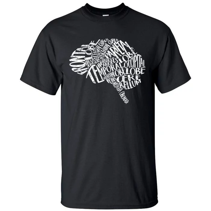 Neurology Brain Anatomy Typography Rn Neuroscience Nurse Neurologist Tall T-Shirt