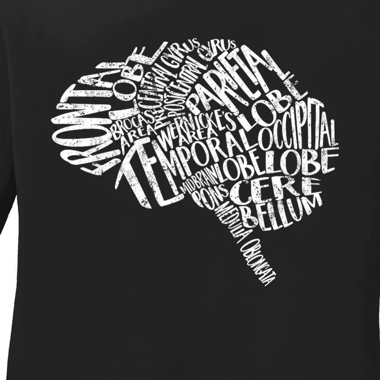 Neurology Brain Anatomy Typography Rn Neuroscience Nurse Neurologist Ladies Long Sleeve Shirt