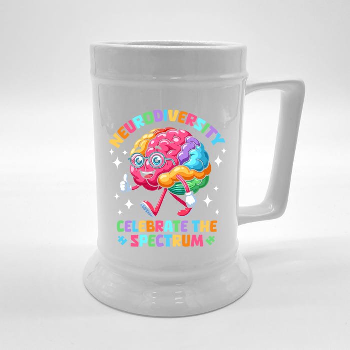 Neurodiversity Brain Autism Awareness Asd Adhd Gift Front & Back Beer Stein