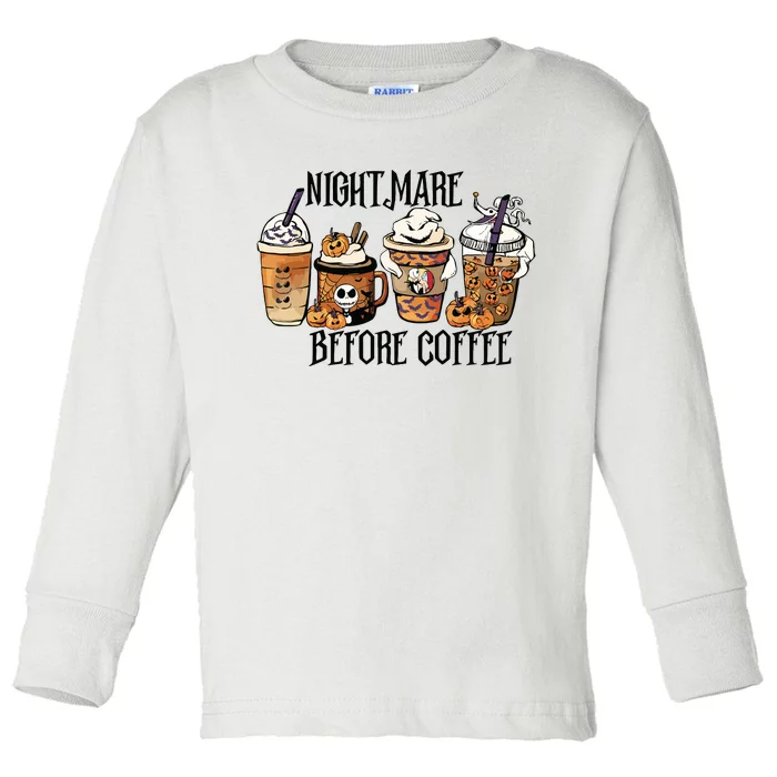 Nightmare Before Coffee Pumpkin Spice Halloween Costume Toddler Long Sleeve Shirt