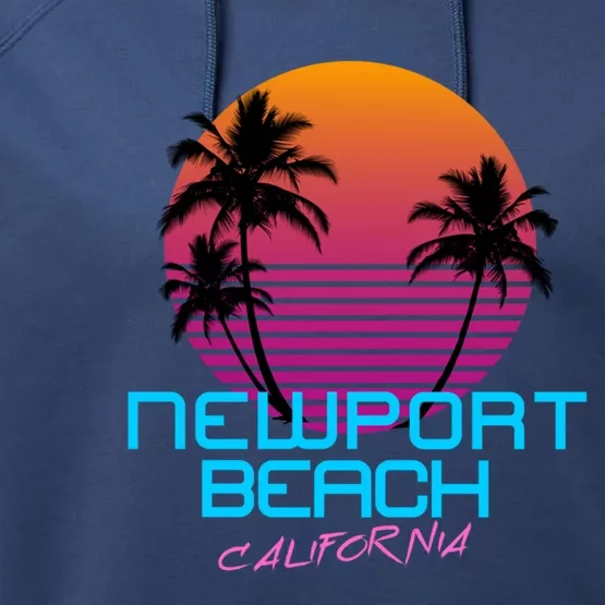 Newport Beach California Retro 80s Meaningful Gift Performance Fleece Hoodie