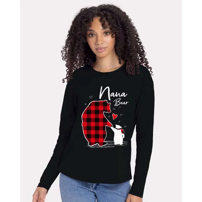 Nana Bear Christmas Pajama Woman Red Plaid Grandma Womens Cotton Relaxed Long Sleeve T-Shirt