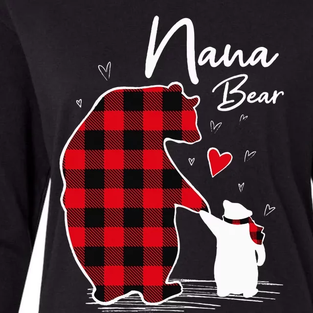 Nana Bear Christmas Pajama Woman Red Plaid Grandma Womens Cotton Relaxed Long Sleeve T-Shirt