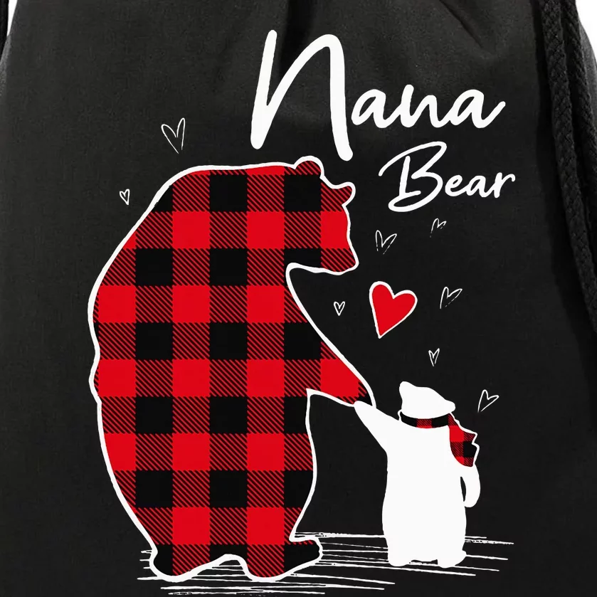 Nana Bear Christmas Pajama Woman Red Plaid Grandma Drawstring Bag