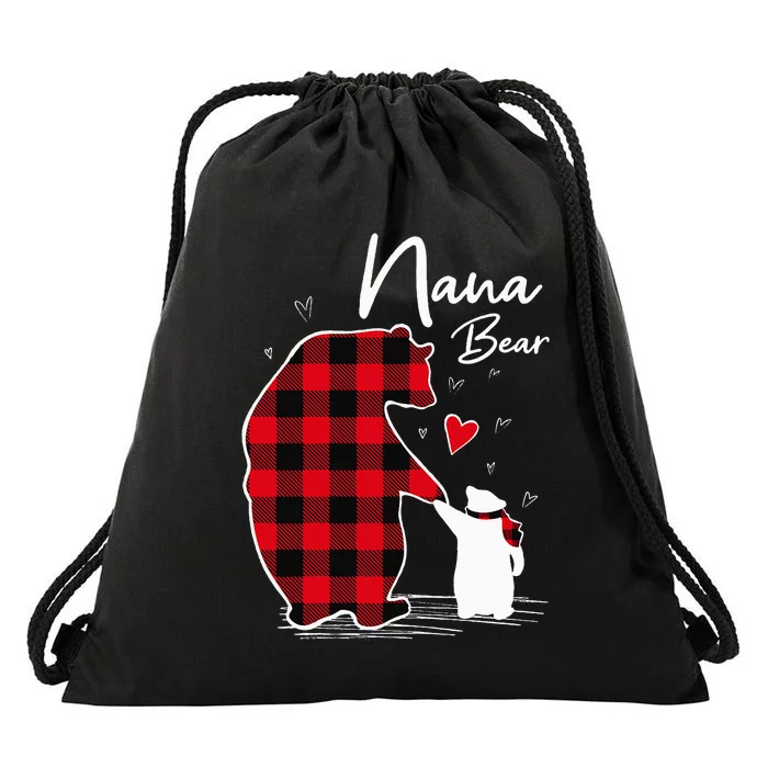 Nana Bear Christmas Pajama Woman Red Plaid Grandma Drawstring Bag