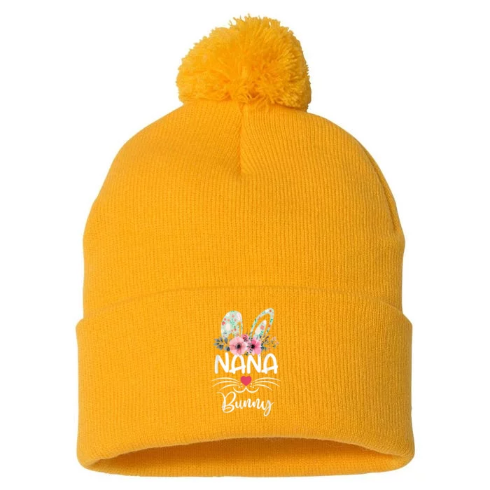 Nana Bunny Cute Bunny Face Happy Easter Grandma Pom Pom 12in Knit Beanie