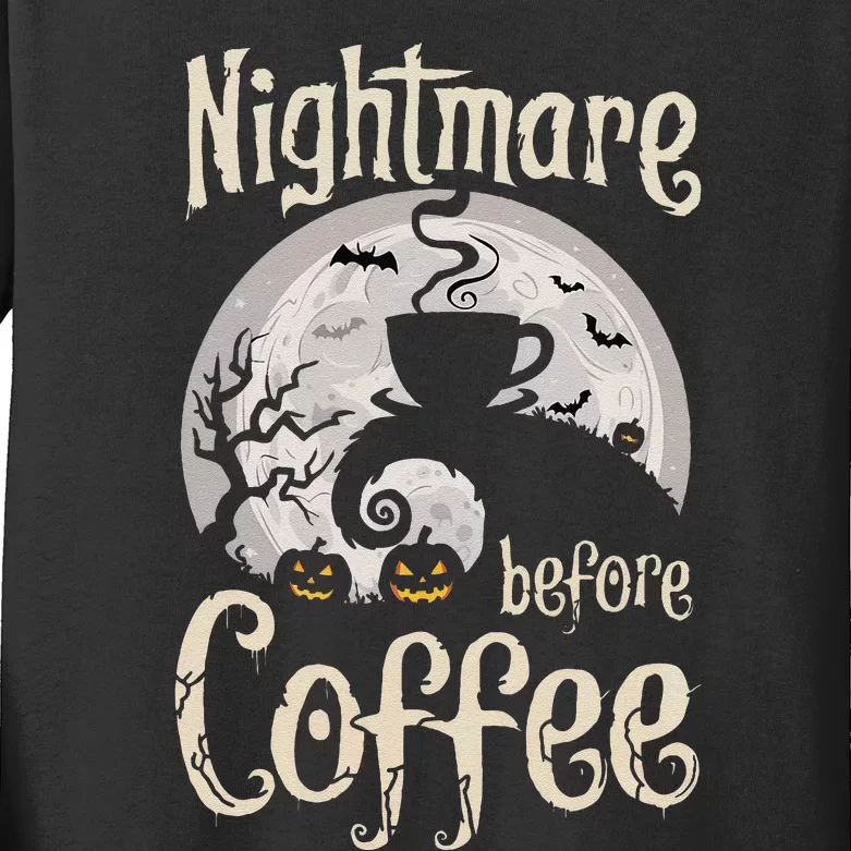 Nightmare Before Coffee Halloween Spooky Coffee Lovers Kids Long Sleeve Shirt