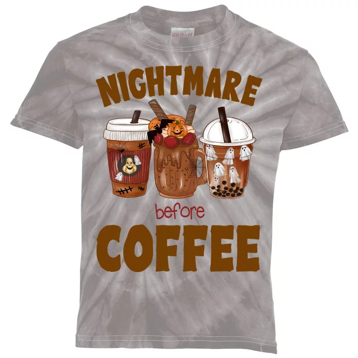 Nightmare Before Coffee Funny Halloween Kids Tie-Dye T-Shirt