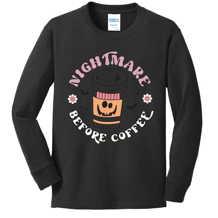 Nightmare Before Coffee Halloween Pumpkkin Cute Ghost Gift Kids Long Sleeve Shirt