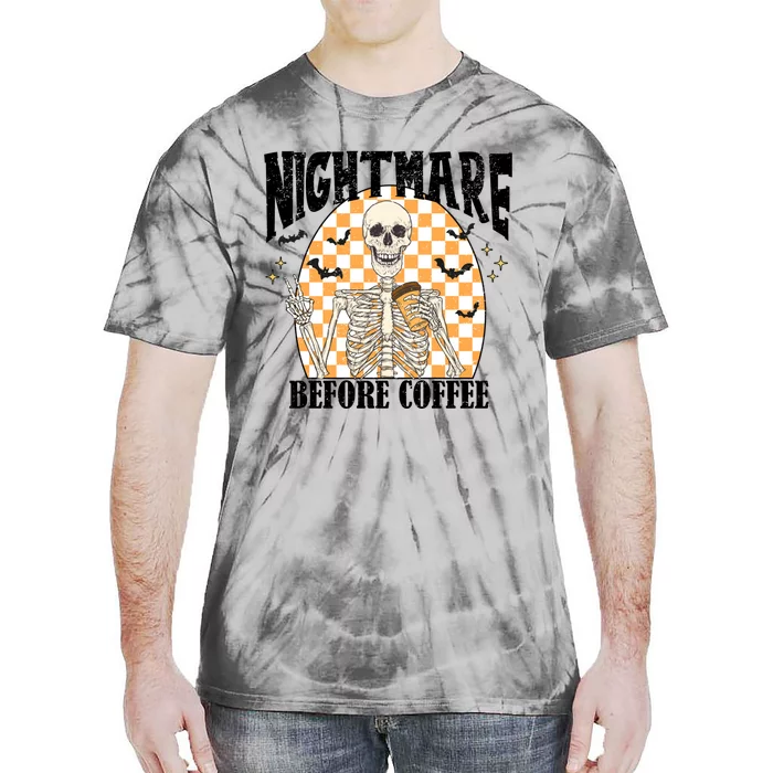 Nightmare Before Coffee Latte Cups Retro Skeleton Halloween Gift Tie-Dye T-Shirt