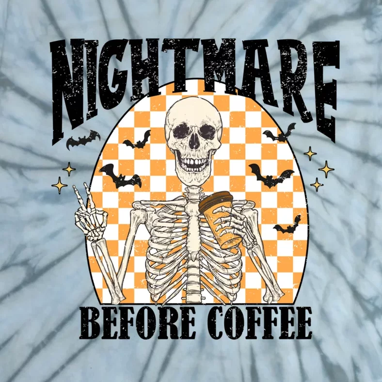 Nightmare Before Coffee Latte Cups Retro Skeleton Halloween Gift Tie-Dye T-Shirt