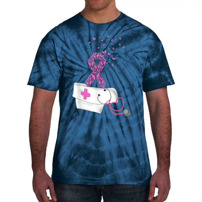 Nurse Breast Cancer Awareness Pink Ribbon Stethoscope Gifts Tie-Dye T-Shirt