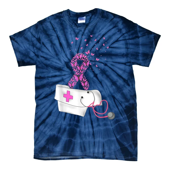 Nurse Breast Cancer Awareness Pink Ribbon Stethoscope Gifts Tie-Dye T-Shirt