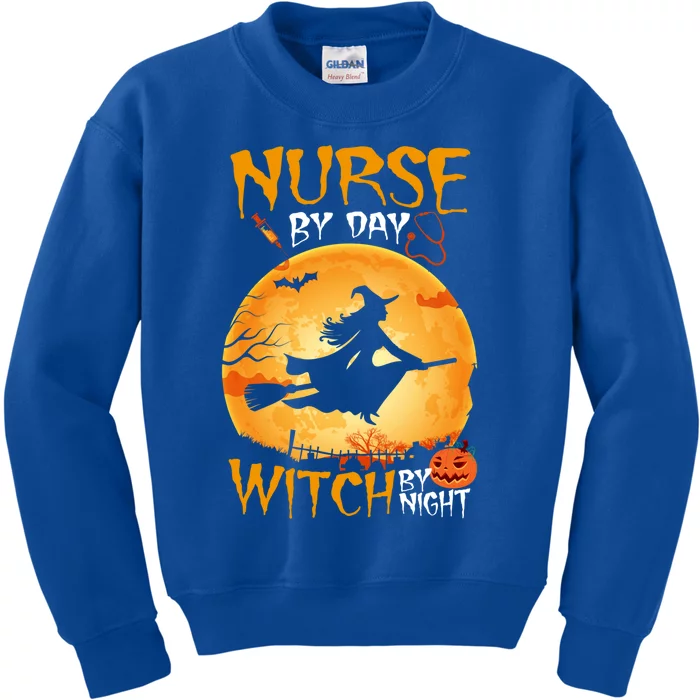 Nurse By Day Witch By Night Funny Nurse Halloween Costume Funny Gift Kids Sweatshirt