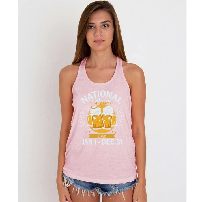 National Beer Day Jan 01 To Dec 31 Funny Gift Women's Knotted Racerback Tank