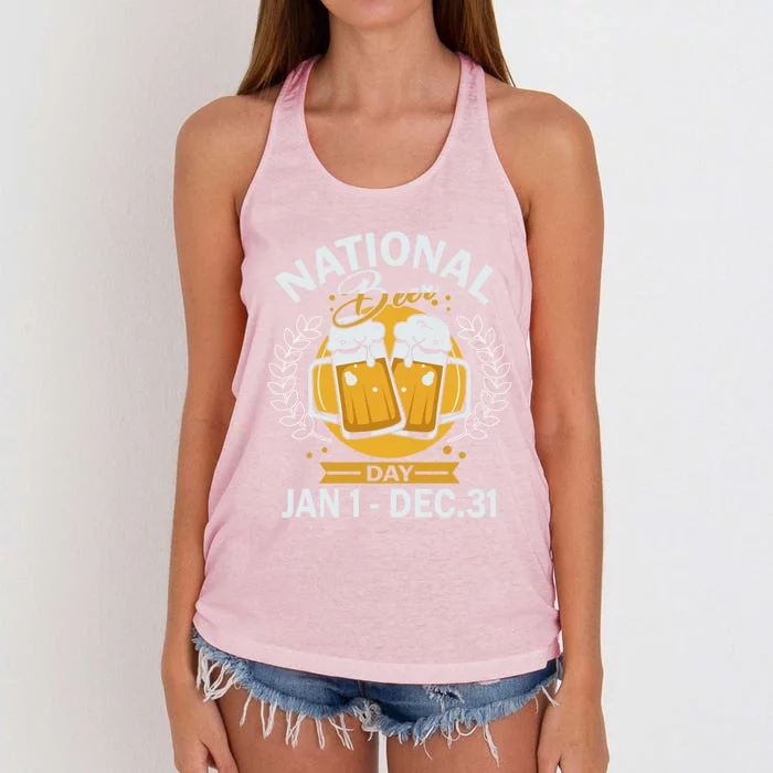 National Beer Day Jan 01 To Dec 31 Funny Gift Women's Knotted Racerback Tank