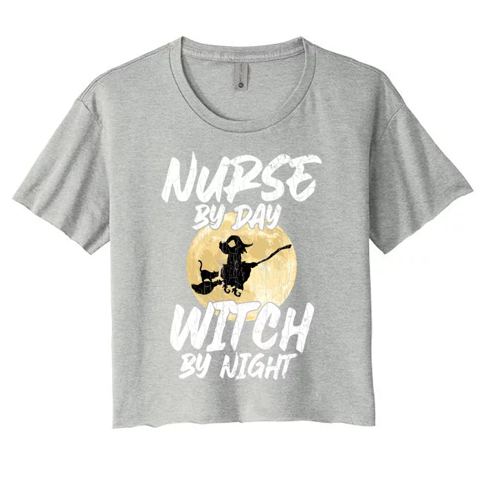 Nurse By Day Witch By Night Funny Halloween Pumpkin Graphic Meaningful Gift Women's Crop Top Tee