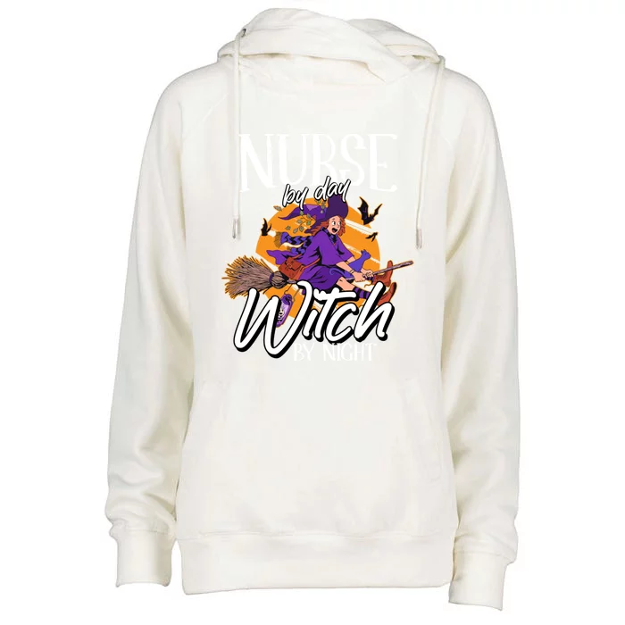 Nurse By Day Witch By Night Lazy Halloween Costume Nursing Gift Womens Funnel Neck Pullover Hood