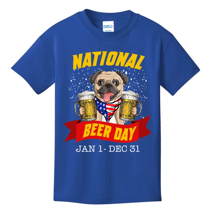 National Beer Day Pug Funny For Pud Dog Lovers Cool Gift Kids T-Shirt