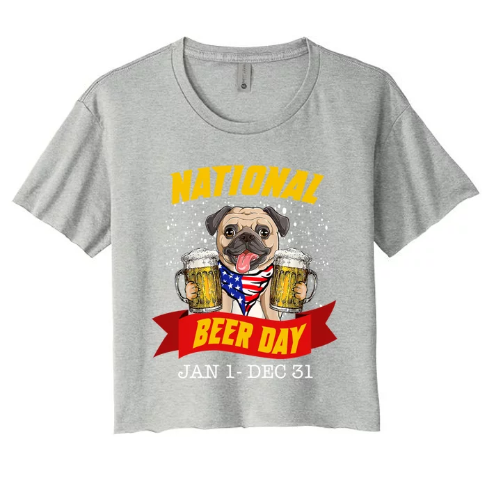 National Beer Day Pug Funny For Pud Dog Lovers Cool Gift Women's Crop Top Tee