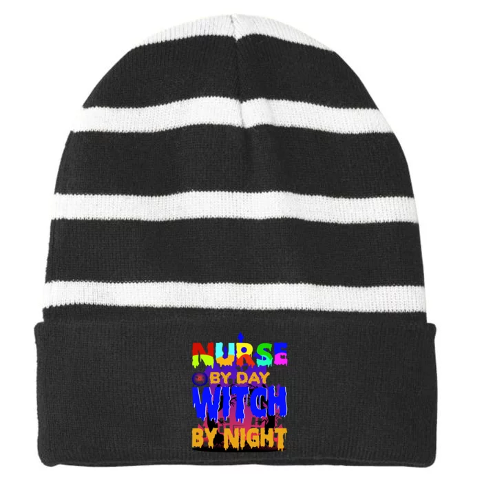 Nurse By Day Witch By Night Striped Beanie with Solid Band