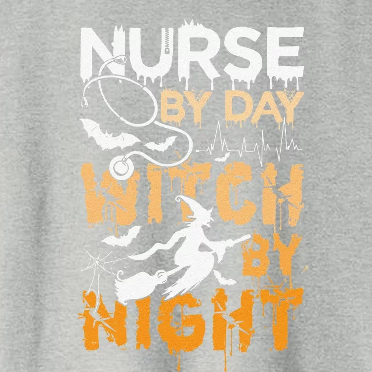 Nurse By Day Witch By Night Funny Halloween Women's Crop Top Tee