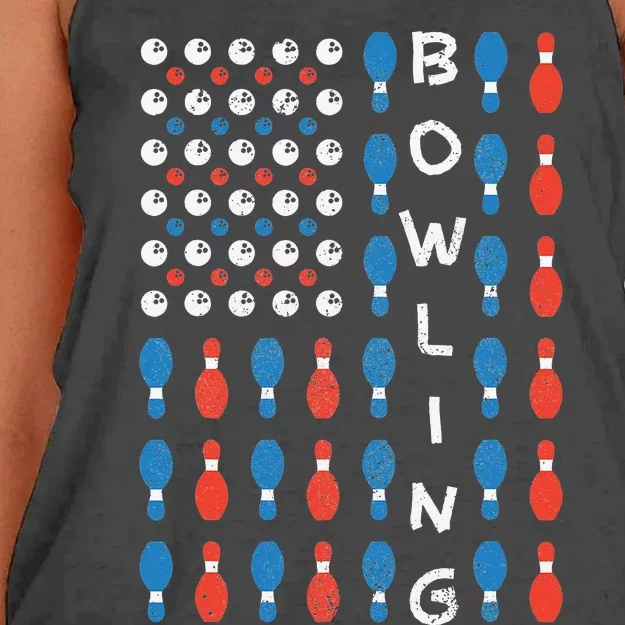 National Bowling Day American Flag Bowling Bowler Team Women's Knotted Racerback Tank