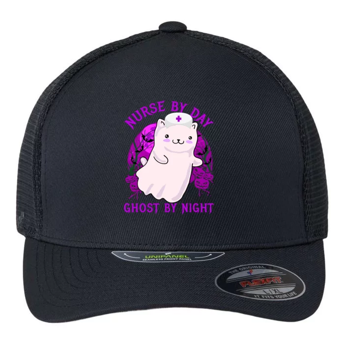 Nurse By Day Ghost By Night Kitty Cat Ghost Nurse Halloween Gift Flexfit Unipanel Trucker Cap