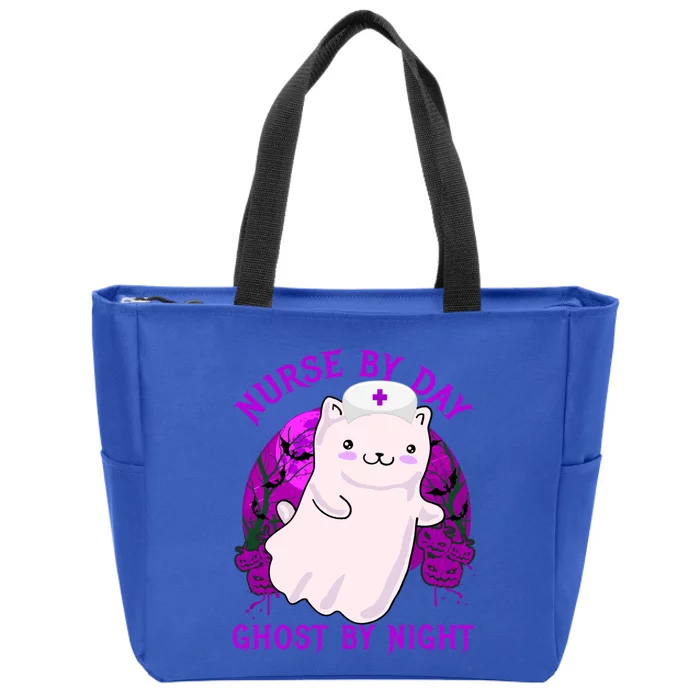 Nurse By Day Ghost By Night Kitty Cat Ghost Nurse Halloween Gift Zip Tote Bag