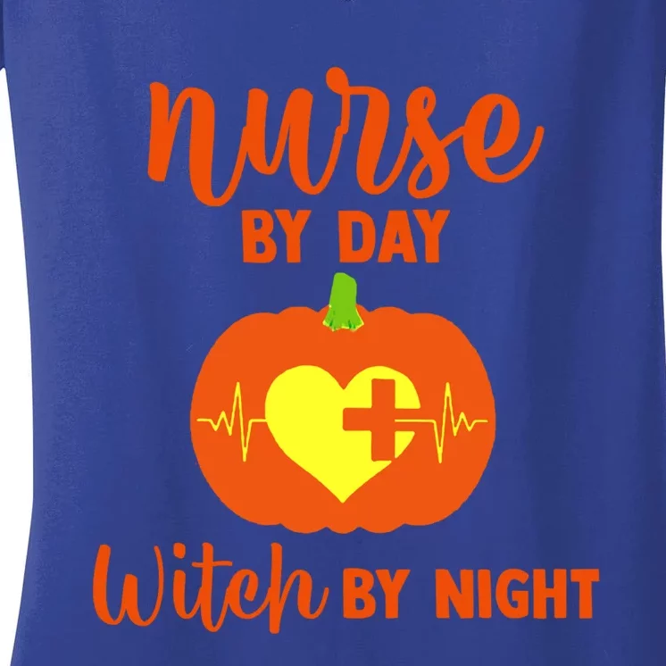 Nurse By Day Witch By Night Halloween Funny Gift Women's V-Neck T-Shirt