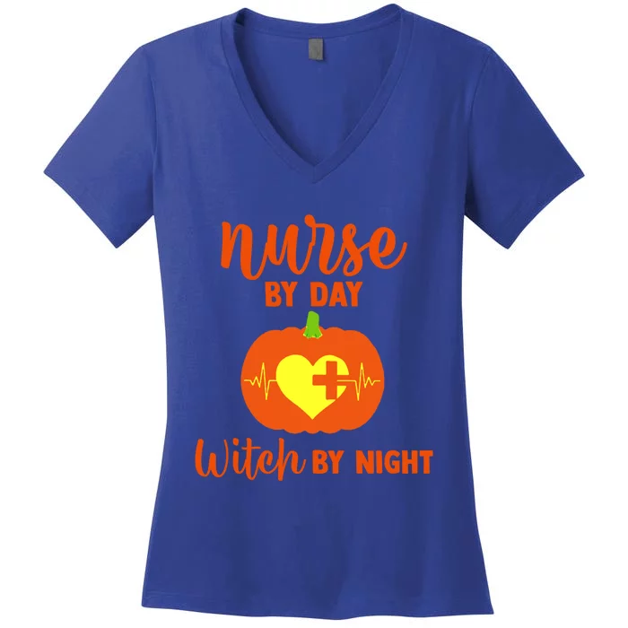 Nurse By Day Witch By Night Halloween Funny Gift Women's V-Neck T-Shirt